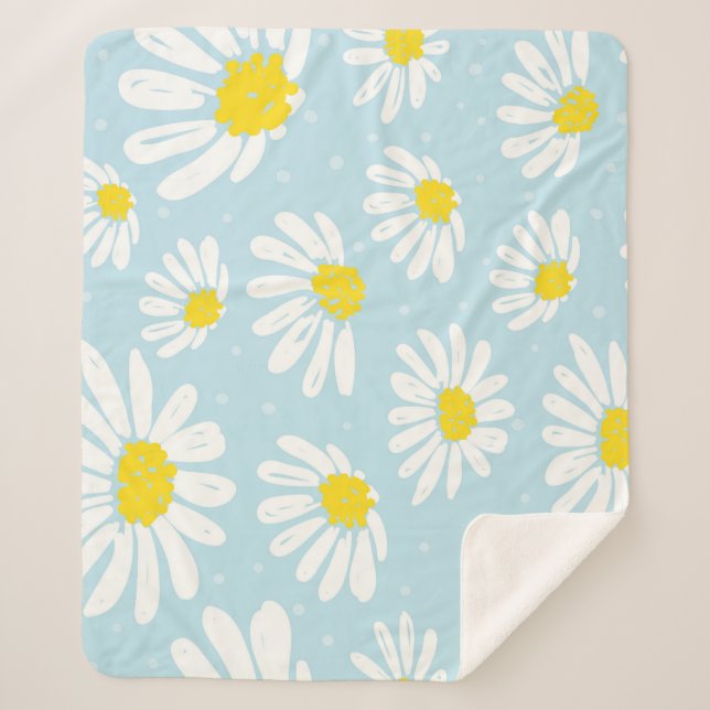 White Daisy Blue Background Seamless Sherpa Blanket (Front)