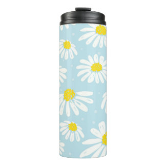 White Daisy Blue Background Seamless Thermal Tumbler
