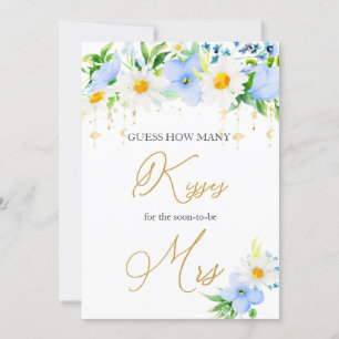 White Daisy Blue Floral Guess How Many Kisses Game Invitation