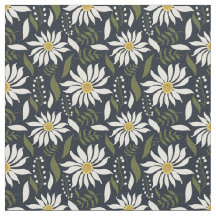 White Daisy Blue Floral Pattern Fabric