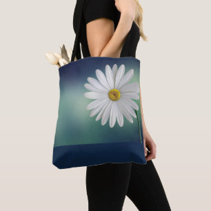 White Daisy Blue/Teal Background  Tote Bag