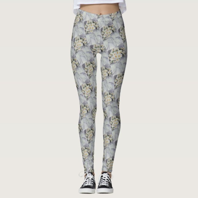 WHITE DAISY BOUQUET LEGGINGS (Front)