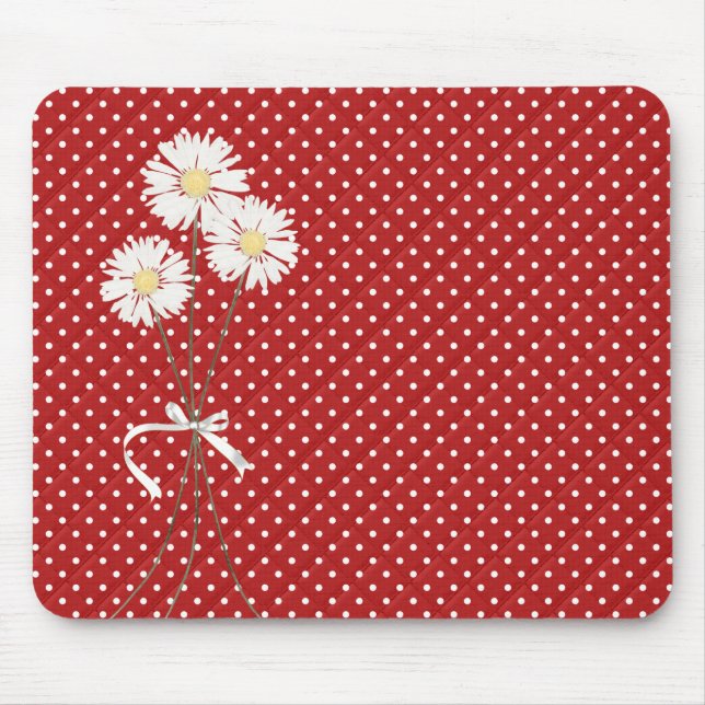 White Daisy Bouquet on Polka Dots Mouse Pad (Front)
