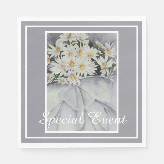 White Daisy Bouquet Party Napkin (Front)