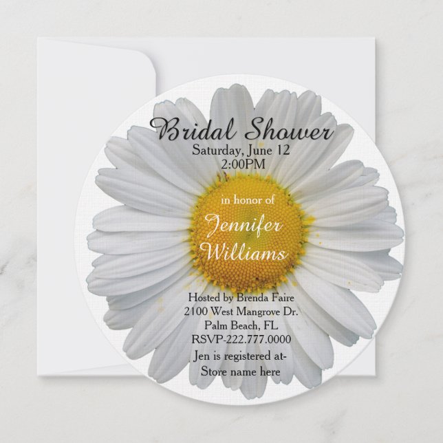 White Daisy Bridal Shower Invitation (Front)