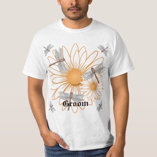 White Daisy bridegroom custom wedding t-shirt (Front)