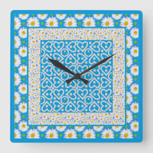 White Daisy Chains Wall Clock: Mix'n'match Square Wall Clock