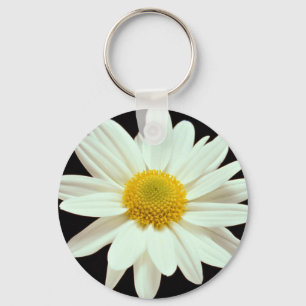 White daisy chrysanthemum key ring