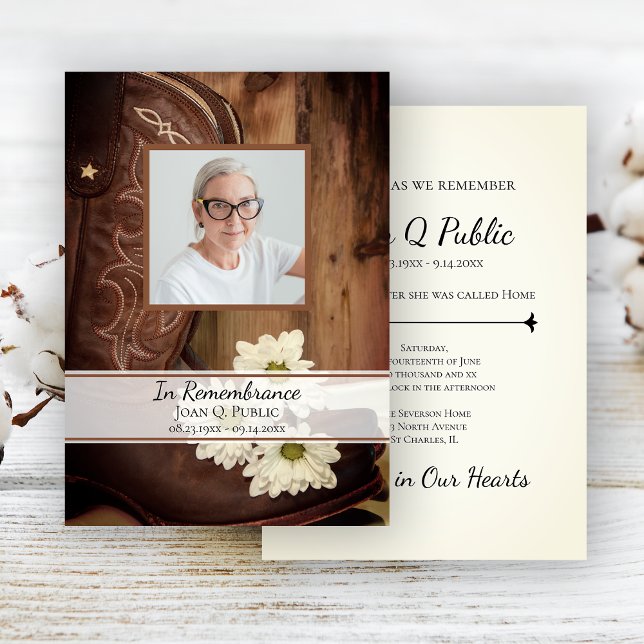 White Daisy Cowboy Boots Western Death Anniversary Invitation (Creator Uploaded)