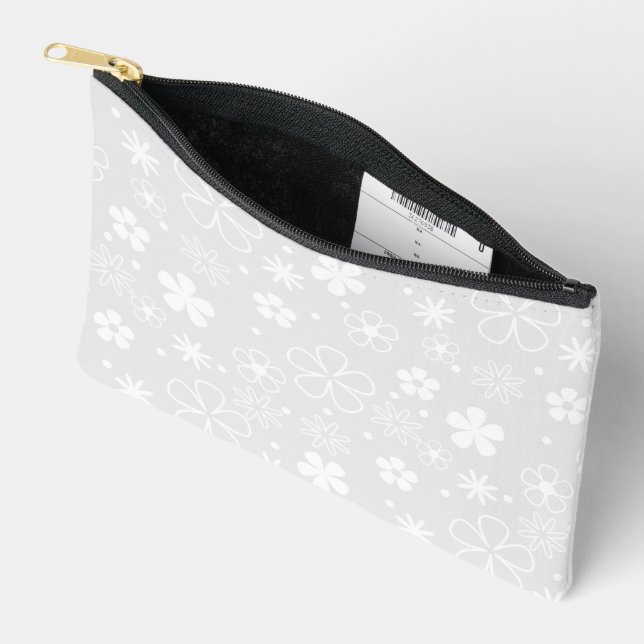 White Daisy Doodles On Grey Accessory Pouch (Open)