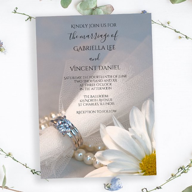 White Daisy Elegance Wedding Invitation (Creator Uploaded)