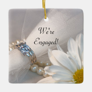 White Daisy Elegance We're Engaged Ceramic Tree Decoration