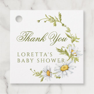 White Daisy Floral Baby Shower Thank You Favour Tags