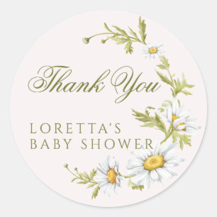 White Daisy Floral Baby Shower Thank You Pink Classic Round Sticker