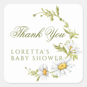 White Daisy Floral Baby Shower Thank You  Square Sticker