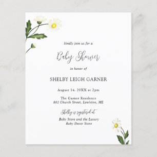 White Daisy Floral Budget Baby Shower Invitation