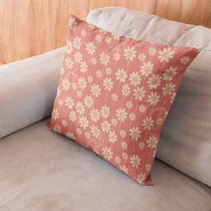 White Daisy Floral Pattern Custom Name  Cushion