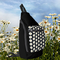 White Daisy Floral Pattern on Black