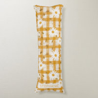 White Daisy Floral Pattern on Yellow Gingham (2)