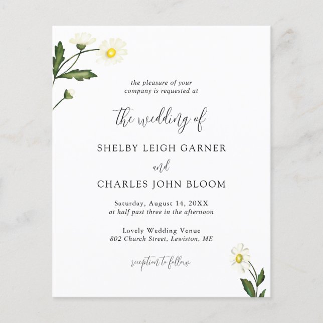 White Daisy Floral Rustic Budget Wedding Invite (Front)