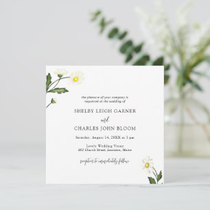 White Daisy Floral Rustic Wedding Invitation
