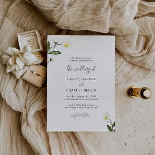 White Daisy Floral Rustic Wedding Invitation