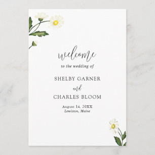 White Daisy Floral Rustic Wedding Programme