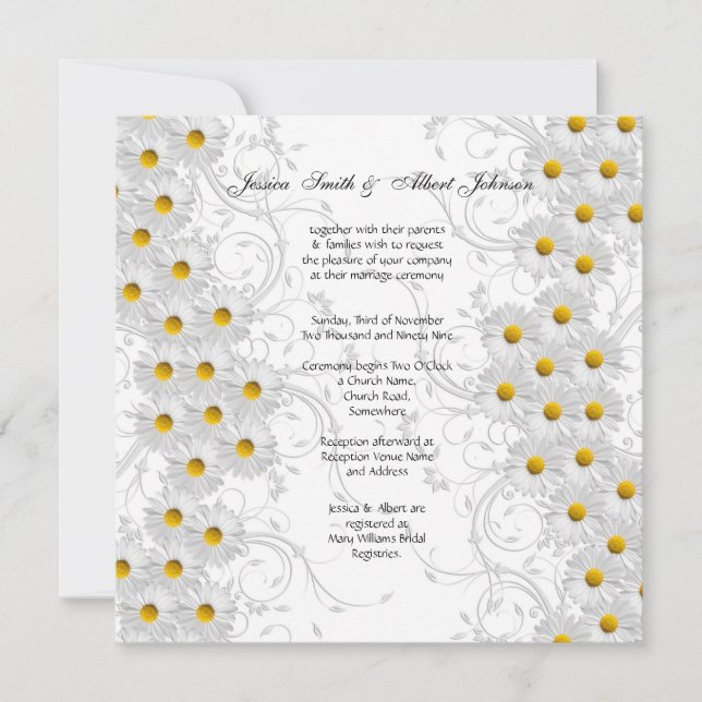 White Daisy Floral Swirls  Wedding Invitation (Front)