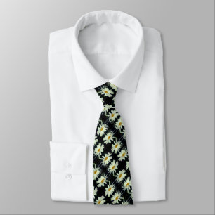 White Daisy Flower Abstract Small Pattern       Tie