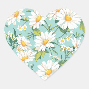 white daisy flower, blooming daisy heart sticker