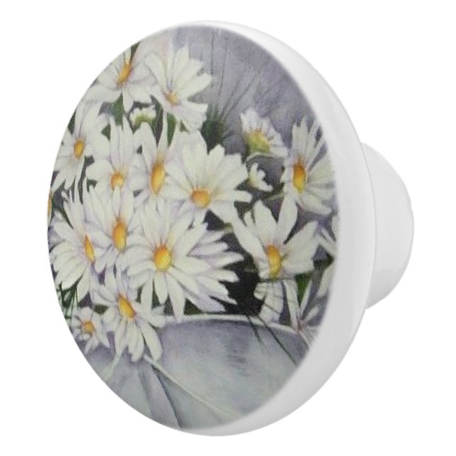 WHITE DAISY FLOWER BOUQUET DECORATIVE CERAMIC KNOB (Right)