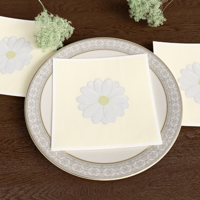 White Daisy Flower Cream Paper Napkins (A simple white daisy flower on a cream background. Pretty paper napkins for your special occasion)