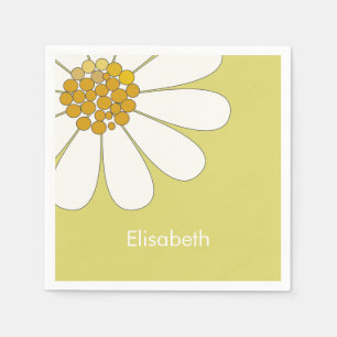 White Daisy Flower Custom Name Birthday  Napkin