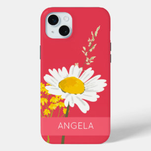 White Daisy Flower Custom Name  iPhone 15 Mini Case