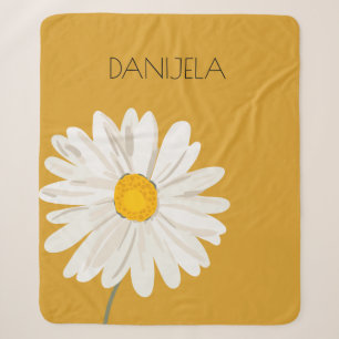 White Daisy Flower Custom Name Sherpa Blanket