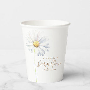 White Daisy Flower Elegant Minimalist Baby Shower Paper Cups