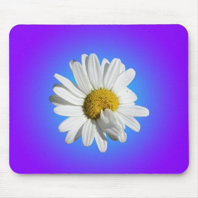 White Daisy Flower Floral Purple Blue Gradient Mouse Pad (Front)