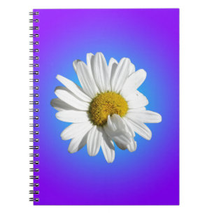 White Daisy Flower Floral Purple Blue Gradient Spiral Notebook