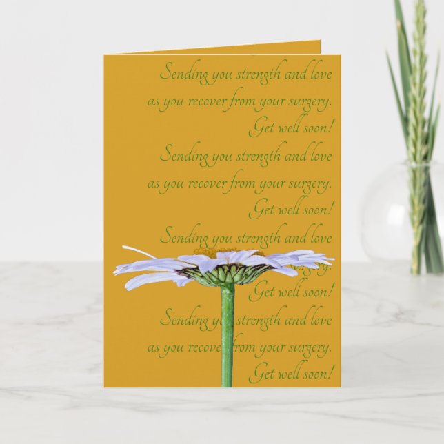 White Daisy Flower Green Yellow Surgery Get Well Card (Front)