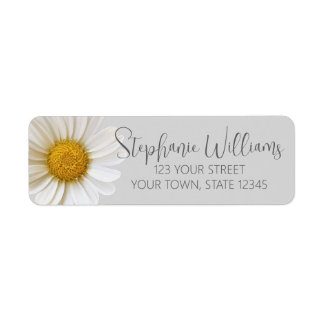 White Daisy Flower Grey Return Address Label