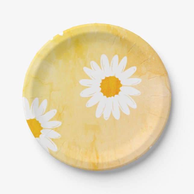 White Daisy flower pattern  Paper Plate (Front)