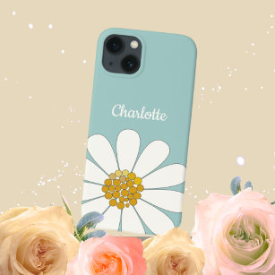 White Daisy Flower Personalise Name Birthday  iPhone 13 Case
