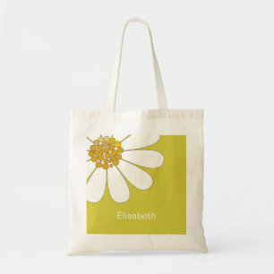 White Daisy Flower Personalise Name Birthday Tote Bag
