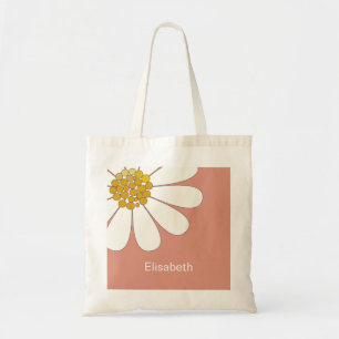 White Daisy Flower Personalise Name Birthday  Tote Bag