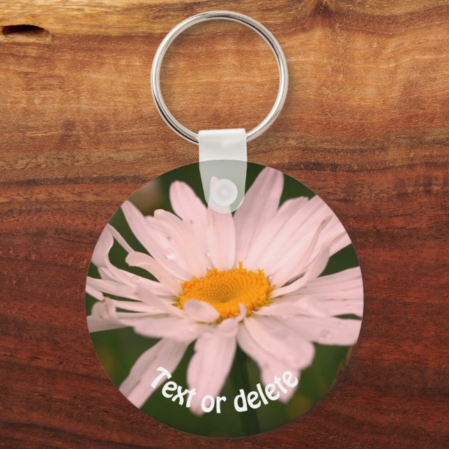 White Daisy Flower Personalised Key Ring (Front)
