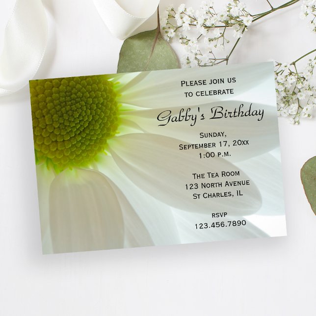White Daisy Flower Petals Birthday Party Invitation (Creator Uploaded)