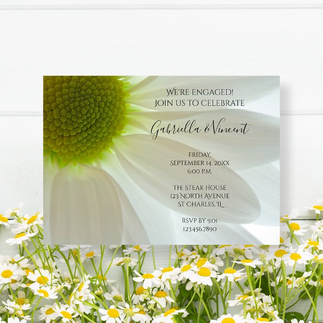 White Daisy Flower Petals Engagement Party Invitation (Creator Uploaded)
