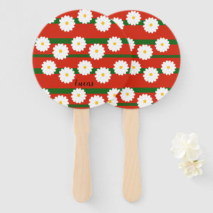 White Daisy Flower red Merry Christmas Holiday  Hand Fan