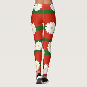 White Daisy Flower red Merry Christmas Holiday Leggings