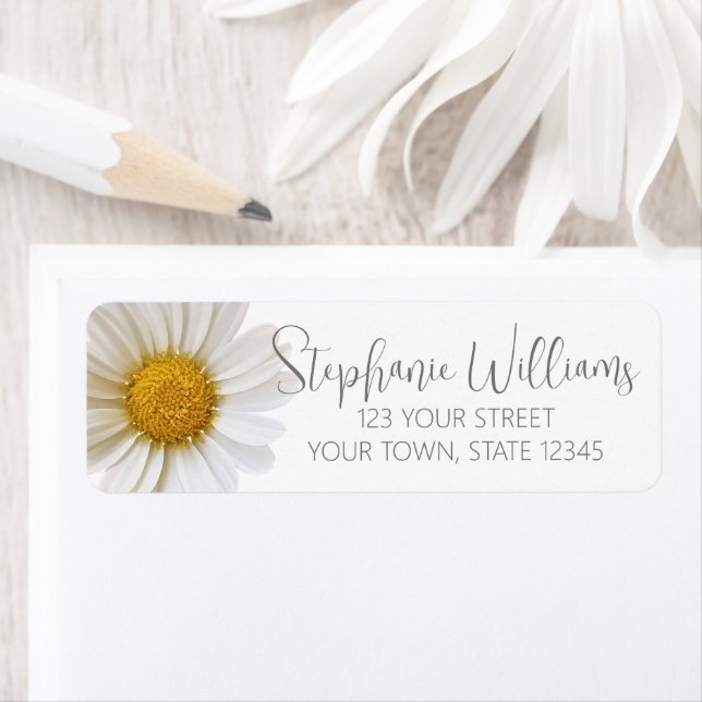 White Daisy Flower Return Address Label (Insitu)
